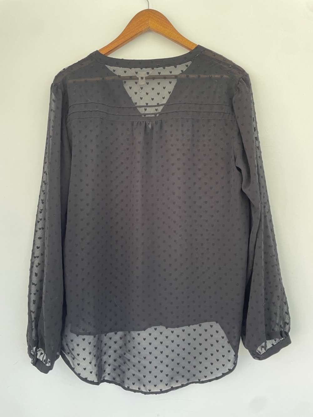 LC Lauren Conrad Black Sheer Heart Dot Blouse - Picture 4 of 5